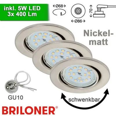 Produktbild von Briloner 3er Set Einbauspots nickel matt GU10 inkl. 5W LED schwenkbar