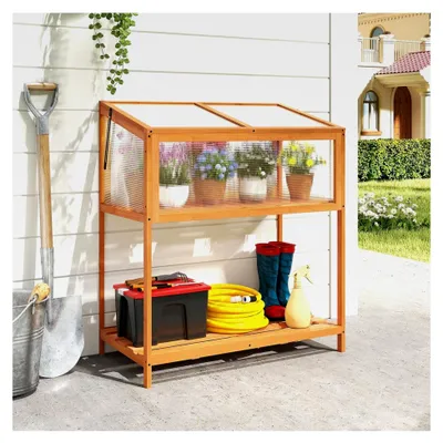 Produktbild von Frühbeetaufsatz aus Holz mit Abdeckung und Ablagefach, wetterfestes Pflanzenbeet, Gewächshaus für Garten, Wintergarten und Balkon, 90 x 50,5 x 105 cm