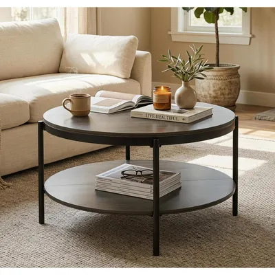 Produktbild von Runder Couchtisch 80 cm Dunkelgrau mit Stauraum