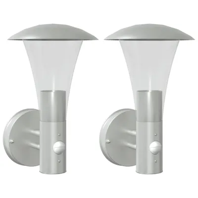 Image de vidaXL Lampes murales extérieures avec détecteur de mouvement 2 pcs. argent Acier inoxydable