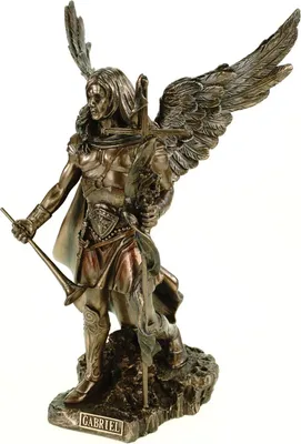 Produktbild von Erzengel heiliger Gabriel mit Kreuz und Trompete bronziert Figur Skulptur Esoterik Engel