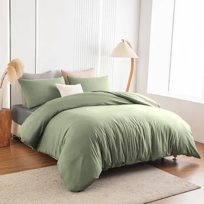Productafbeelding van Bettlaken set, 140x200 cm, saliegroen, microvezel, kreukvrij, strijkvrij, met rits, 2-delig