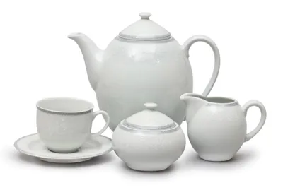 Obrázek produktu pro Thun 1794 Opal, kávová souprava, porcelán, bílá krajka, šedý lem, Thun, 15 ks
