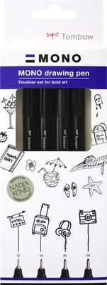 Produktbild von Tombow WS-EFL-H-B-4P, Schwarz, Fettdruck, Schwarz, Blau, Weiß, Rund, Sichtverpackung, 4 Stück(e)