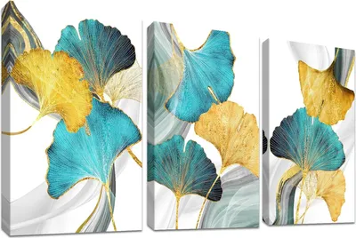 Obrázok produktu pre Nástenná dekorácia Gold Leafs drevený rám 50x70 cm, sada 3 ks