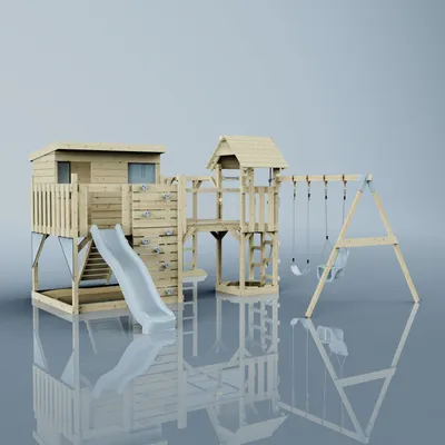 Produktbild von OutdoorToys Spielturm Johanna aus Holz in Blau Babyschaukel