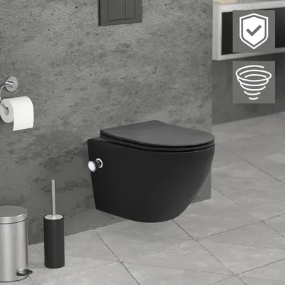 Produktbild von LuxeBath Spülrandloses Wand Hänge-WC mit Bidet-Funktion, Schwarz, kurz, Tornadospülung, mit Nano Beschichtung