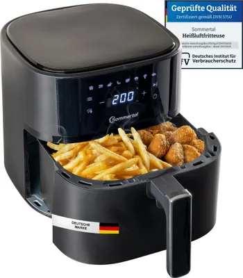 Sommertal Heißluftfritteuse HF570 mit 5,7L Fassungsvermögen - Airfryer oder Heissluftfriteuse mit Touchscreen, 8 Programmen, 1700 Watt