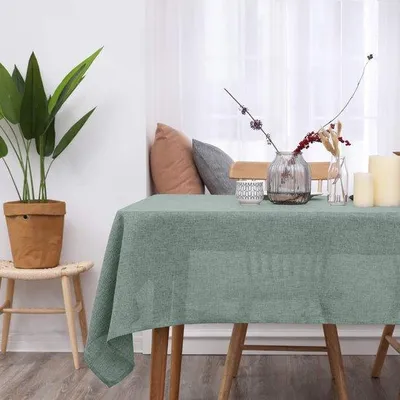 Zdjęcie produktu dla Ibenzoa® Ciemnozielona obrus, imitacja lnu – poliester, 150 x 300 cm, efekt lotosu, do użytku wewnątrz i na zewnątrz