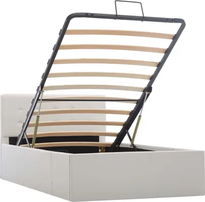Produktbild von vidaXL Úložná posteľ Hydraulic White Faux Leather 100 × 200 cm