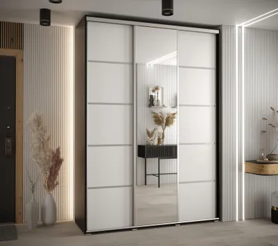 Produktbild von Kleiderschrank YVONA 5 – 180/45 cm, schwarz/weiß/silber