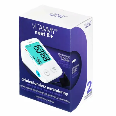 Productafbeelding van Vitammy Next 8+ bloeddrukmeter - Nauwkeurige meting van de bloeddruk met een modern design. Zorg voor uw gezondheid met deze innovatieve technologie.