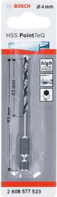 Produktbild von Bosch HSS PointTeQ HEX Metallbohrer DIN338 4,0mm, 1er VE, 2608577523