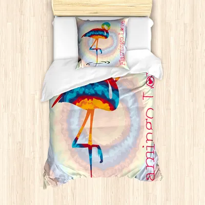 Produktbild von ABAKUHAUS Flamingo Mantele, Regenbogen farbige Vögel, Milbensicher Allergiker geeignet mit Kissenbezügen, 135 cm x 200 cm - 80 x 80 cm, Mehrfarbig