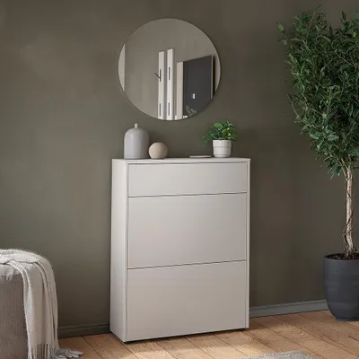 Produktbild von Garderoben-Set mit Spiegel & Schuhschrank in beige und Eiche, 2-teilig - BAIANO-01