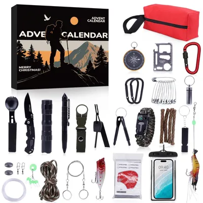Zdjęcie produktu dla Kalendarz adwentowy survival - Dla mężczyzn - 24 dni - Wielofunkcyjne narzędzia - Outdoor