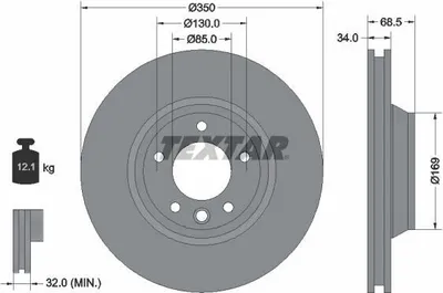 Produktbild von TEXTAR Bremsscheibe Vorne Rechts für VW Touareg (7LA, 7L6, 7L7) 350mm 92121800