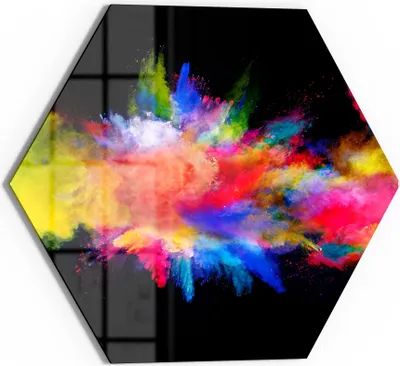 Produktbild von DEQORI Glasbild Echtglas 55x48 cm 'Zusammenknall Farbpuder' Wandbild Bild modern Deko