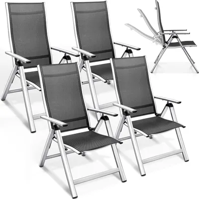Produktbild von tillvex Gartenstuhl Premium 4 Stück Silber klappbar aus Aluminium | Hochlehner mit Armlehnen | Klappstuhl verstellbar | Klappsessel Balkon Garten Terrasse