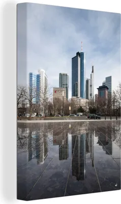 Produktbild von OneMillionCanvasses® - Leinwandbilder - 90x140 cm, Spiegelung der Frankfurter Skyline auf Glas, Deutschland, Wandbilder Kunstdruck Wanddekoration - Foto auf Leinwand - Gemälde auf - Wandschmucke - Schlafzimmer