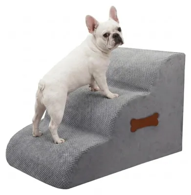 Produktbild von Hundetreppe 3 Stufen 40 cm Grau rutschfest mit Knochengriff