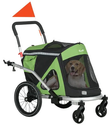Productafbeelding van 2-in-1 hondenbuggy/hondenjogger/fietsaanhanger, 2 reflectoren, 1 veiligheidsriem, 150 x 68 x 95 cm, groen