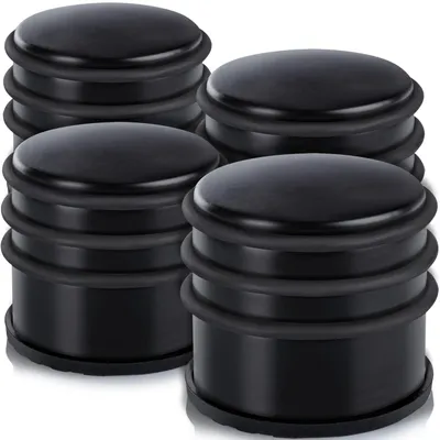 Produktbild von 4er Set Edelstahl Türstopper Schwarz – Massiver Bodentürstopper mit Gummiring – Rutschfester Kratzschutz für Türen & Wände (7x6cm)