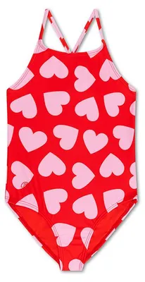 Produktbild von Swim Essentials Badeanzug Mädchen – Rot – Herzen - 146/152
