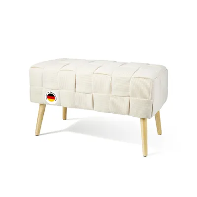 Produktbild von Sitzhocker Schminktisch Cord Hocker Fußhocker Schminkhocker Polsterhocker Ottoman Hocker mit Holzbeinen für Wohnzimmer SchlafzimmerFlur 78CM Beige