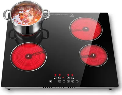 Image de Plaque de cuisson en céramique, 4 zones de cuisson, plaque de cuisson avec sécurité, plaque de cuisson en céramique encastrable de 60 cm, 6000 W, 9 niveaux de puissance, minuterie de 1 à 99 minutes, contrôle tactile