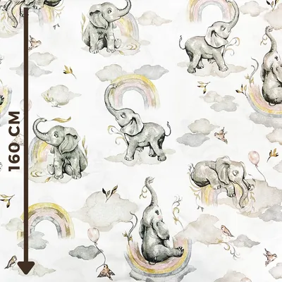 Produktbild von Baumwolle 100% Elefanten grau-beige mit Regenbogen auf weißem Hintergrund