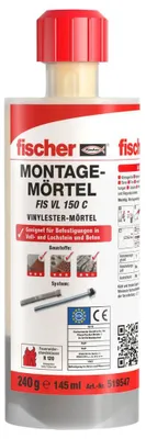 Immagine prodotto di Malta di montaggio Fischer FIS VL 150 C, 150 ml 519547 (Riparazione fori)
