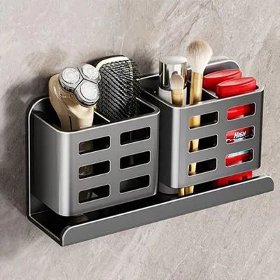 Immagine prodotto di Porta spazzolini da denti da parete, alluminio grigio, 4 scomparti
