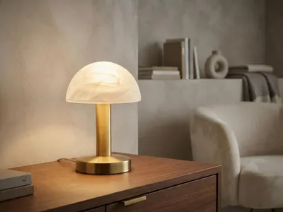 Produktbild von LED Nachttischleuchte mit Touch dimmbar Messing Glasschirm Weiß für Fensterbank