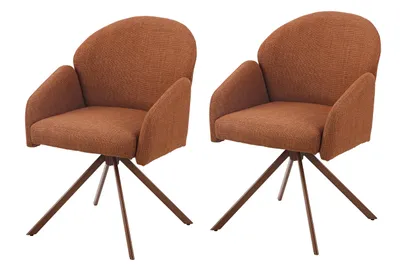 Produktbild von Hela Tische, 2er Set Esszimmerstuhl Armlehnstuhl Holly 360° drehbar, Bezug Webstoff Kupfer, Ovalrohr-Metallgestell kupferfarben, KOMFORT-RÜCKEN swing back, 120kg belastbar