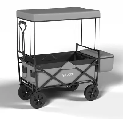 Produktbild von Faltbarer Bollerwagen Grau robust und vielseitig ideal für Familienausflüge und Outdooraktivitäten Vatertag mit Sonnendach