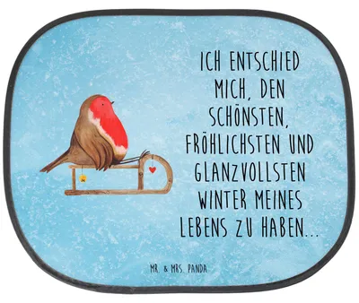 Produktbild von Mr. & Mrs. Panda Hitzeschutz Auto Rotkehlchen Schlitten - Eisblau - Geschenk, Weihnachten, autofenster sonnenschutz, saugnapf, Vogel, Sonnenblende, Seitlicher, für