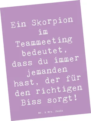 Produktbild von Mr. & Mrs. Panda Postkarte Spruch Skorpion Biss - Lavendeltraum - Geschenk, Geschenkideen, Humor, Grußkarte, Ansichtskarte, Intensität, Geschenke Astrologie, bildkarte