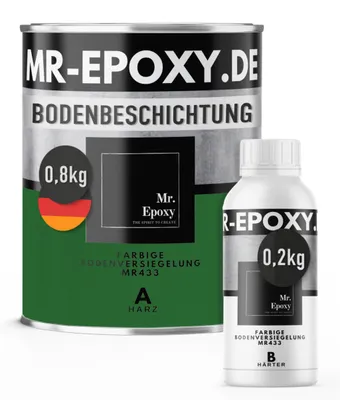 Produktbild von Mr. Epoxy Epoxidharz Bodenbeschichtung (1 kg, RAL 6002 Laubgrün) - 2K Betonfarbe für Garagen, Keller & Werkstatt Boden - Flüssigkunststoff Epoxid Grundierung und Bodenversiegelung
