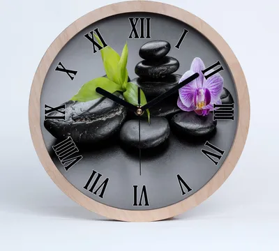 Produktbild von Holzuhr 30fi cm wanduhr - schwarze Spitzen - zen-Steine