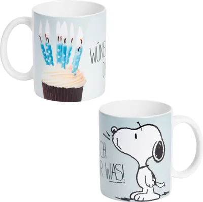 Produktbild von The Peanuts Tasse Snoopy - Wünsch dir was! Kaffeetasse Becher Kaffeebecher aus Keramik Blau 320 ml