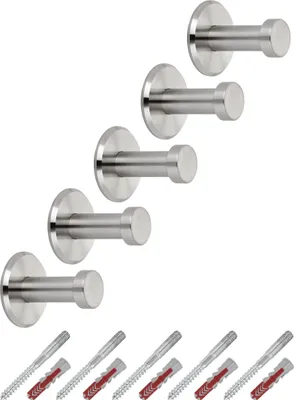 Produktbild von 5 x Garderobenhaken TALEA echt Edelstahl massiv Ø 10 / 15 mm Länge 30 mm Gesamtlänge 33 mm mit Platte Wandhaken Aufhänger von SOTECH