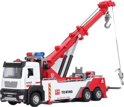 Image de 1:32 Jouet camion-grue pour enfants, lumière sonore, bras pivotant à 360 degrés, 2 crochets, modèle technique lourd