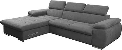 Produktbild von Ecksofa mit Schlaffunktion und Bettkasten, Couch für Wohnzimmer, Schlafsofa Sofagarnitur Sofa Eckcouch L-Form Wohnlandschaft mit Bettfunktion NILUX (Eckosfa NILUX Dunkelgrau) 284 x 196 x 78 cm, Links Ottomane