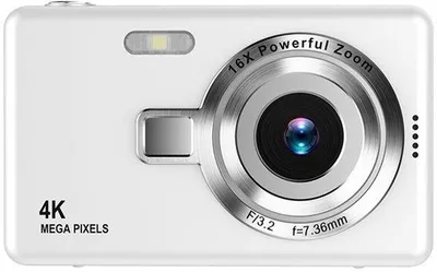 Image de Appareil photo numérique CCD - Mini-appareil photo compact - Idéal pour les étudiants ou les débutants - Appareil photo de voyage et pour enfants - Avec emplacement pour carte SD et carte mémoire de 32 Go - Blanc