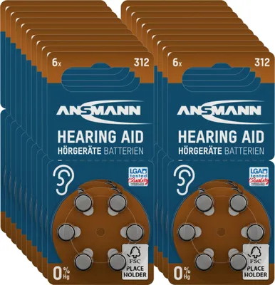 Produktbild von ANSMANN Hörgerätebatterien Typ 312 braun Zink Luft 1,4V, 60 Stück