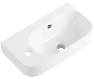 Zdjęcie produktu dla szkło ceramiczneO – Umywalka ceramiczna – wisząca – Arco – lewa – biała z połyskiem – 45 x 25,5 cm