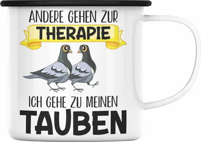 Produktbild von Trendation - Taubenzüchter Geschenk Zaubenzucht Zubehör Tauben Emaille Tasse Lustiger Spruch Taubenflüsterer Taubenliebhaber Becher (Schwarz)