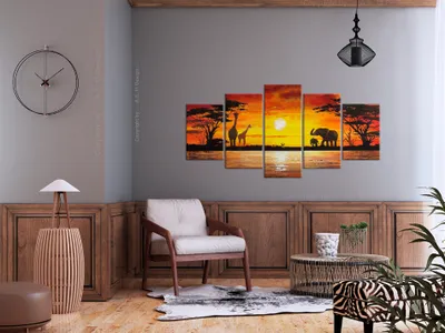 Image de Tableau acoustique Afrique - 200 x 100 cm Tableaux Mousse acoustique Absorbeur acoustique haute performance Isolation acoustique Toile 5 pièces Tableau mural Acoustique intérieure Isolation acoustique 5730