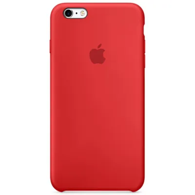 A red iPhone case with an Apple logo is shown against a white background.